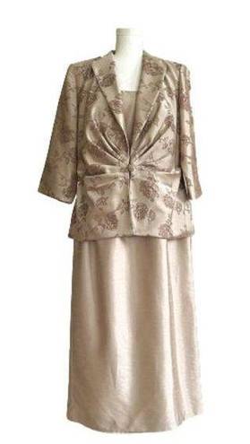 Jessica Howard  Evenings Jacket Dress Woman Tan Sequins 2 Piece Midi Size 14W