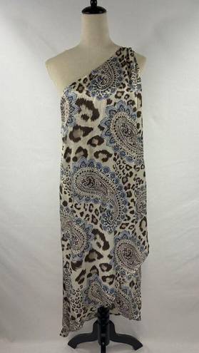 Tommy Bahama  Cub One Shoulder Dress Cream 12 Leopard Animal Print Paisley Maxi