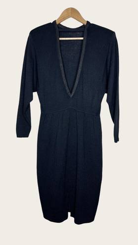 St. John Vintage Long Sleeve Knit Midi Dress Black Size 8