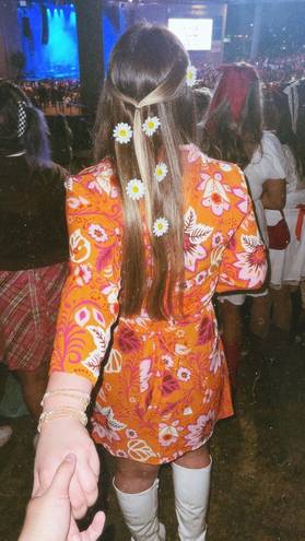 Boohoo  Floral Print Belted Shirt Dress Hippie Vintage 70’s