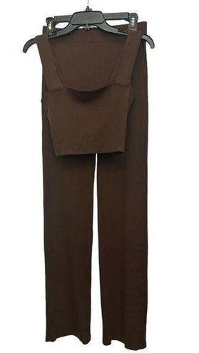 Reformation  Ribbed Set Crop Top And Pants Size Medium Brown Square Neck Pull On