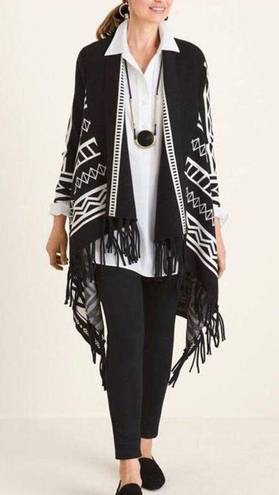 Chico's Chico’s Aztec print open front fringed cardigan front Black White  size XL