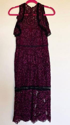 Alexis Evie women’s burgundy cold shoulder lace midi sheath dress size S small