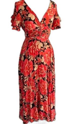 Abel the label  Vivid Dreams Maxi Dress Red Black Floral Size S