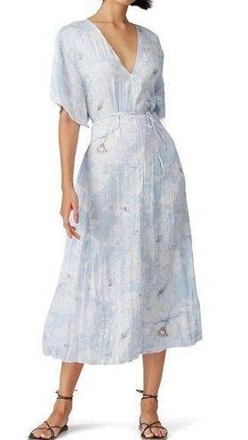 Vince  painted magnolia silky midi dress blue small