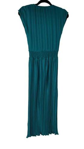 DKNY  Teal Pleated Sleeveless Midi Dress