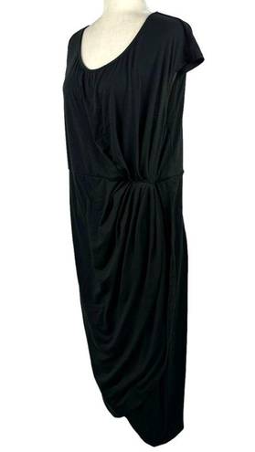 Torrid  Shirred Tulip Black Midi Dress Short Sleeve Knit Size 2 Workwear Job