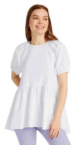 Hill House  Francesca Top High Low Blouse Peplum Cotton White NEW Womens Small