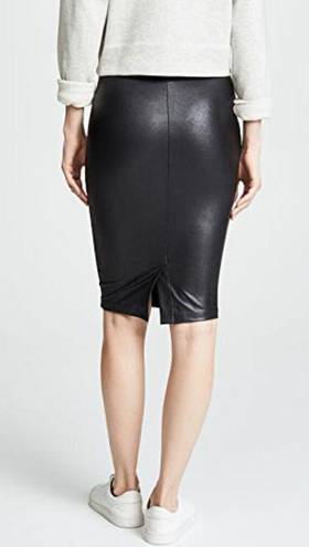 Spanx Faux Leather Pencil Skirt Very Black High-Waist Shiny Stretchy Edgy Midi