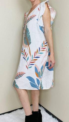 Cynthia Rowley Colorful Feather NatureAbstract Linen Short Dress