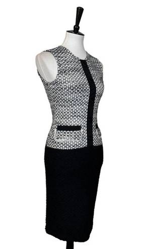 St. John Women’s Dress Shift Pencil Tweed Button Front Black White Size 2