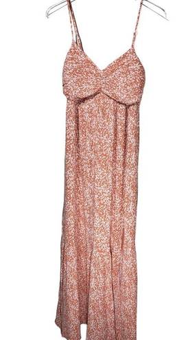 Abercrombie & Fitch Tall Ruched Crinkle Front Slit Maxi Dress in Coral