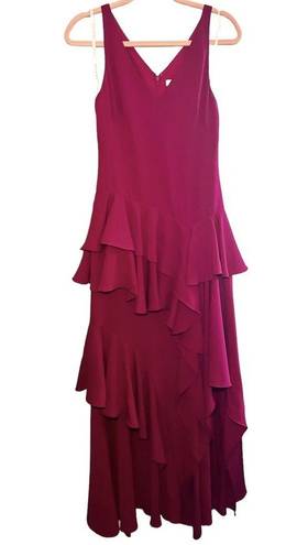 Halston Heritage  Drop Waist Tiered Ruffle Gown Pink Size 0