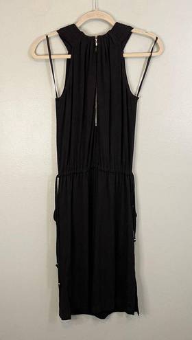 St. John  Women Black Halter Pleated Neck Drawstring Side Slits Midi Dress Size 2