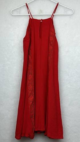 Alya Beautiful red summer Holter dress Sz Small Embroider details Back Keyhole