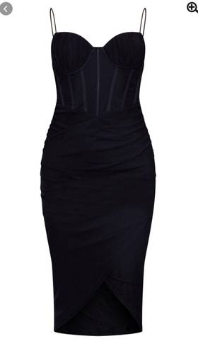 Pretty Little Thing - black mesh ruched cups Croset strappy midi dress