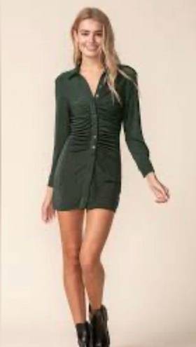 Sky to Moon  SIZE MEDIUM 🍒DEEP GREEN BUTTON FRONT SHIRT DRESS BODYCON RUCHED
