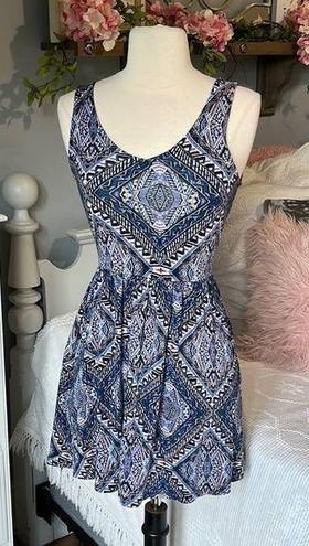 One Clothing  Blue Print Knit Dress Open Back Womens XS