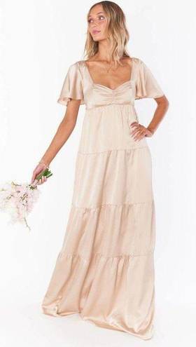 Show Me Your Mumu Nicole Maxi Dress in Champagne Luxe Satin S NWT