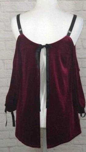 Romeo + Juliet Couture  Burgundy Velvet Cold Shoulder Open Back Tie Top Blouse