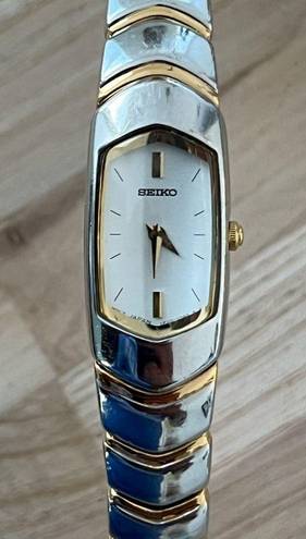 Seiko  Rare Vintage Ladies Watch Curved Crystal White Dial Two-Tone Bracelet