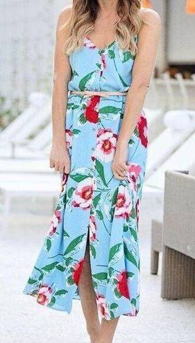 Gibson New  The Motherchic Al Fresco Blue Floral Summer Midi Dress Size SP