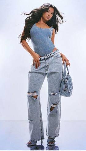 Pretty Little Thing : Denim Acid Wash Baggy Ripped High Rise Boyfriend Jeans Size 4