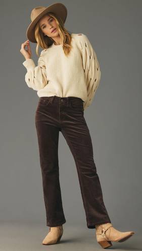 Pilcro The Yaya Mid Rise Corduroy Stretch Cropped Flare Jeans Dark Mink Brown