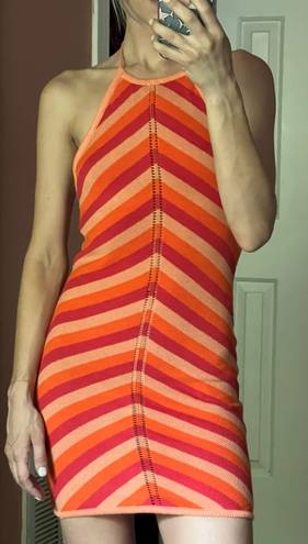 RUNAWAY THE LABEL Crochet Striped Halter Dress