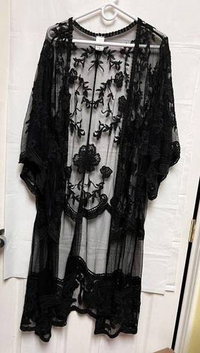 Womens Black Lace Size Xxl Floral Boho Cardigan Sheer Fairycore 2x Duster BBF