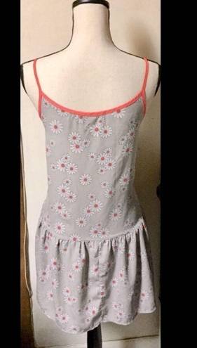 Sans Souci Retro Daisy SunDress: Light Grey, Orange & White, Low Waist, Tank Top, Sz. L