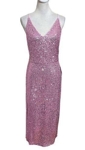 Donna Morgan  Sequin V Neck Spaghetti Strap Midi Dress with High Slit Size 14 New