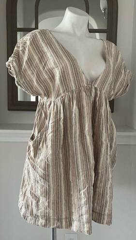 Urban Outfitters Serendipity Linen Babydoll Dress in Neutral Multi Size S