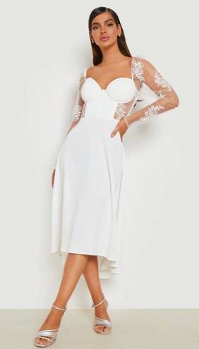 Boohoo White Lace Midi Dress