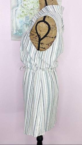 Bebop  Dress Striped Linen Blend Sleeveless Shirt XL Juniors Cream Blue