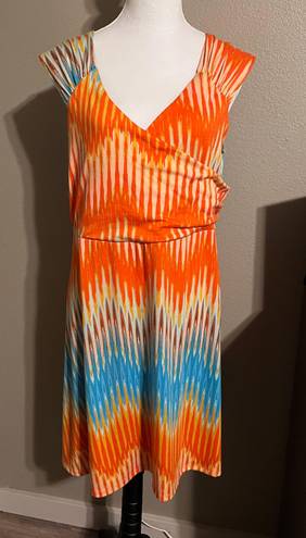 Allison Brittney Orange/Blue Boho Sleeveless Stretchy Dress Sz XL