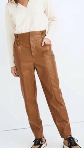 Madewell Vegan Leather Pull-On Paperbag Pants in Camel