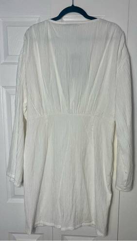 Pretty Little Thing  White Muslin Drape Detail Plunge Neckline Dress Size 14 XL