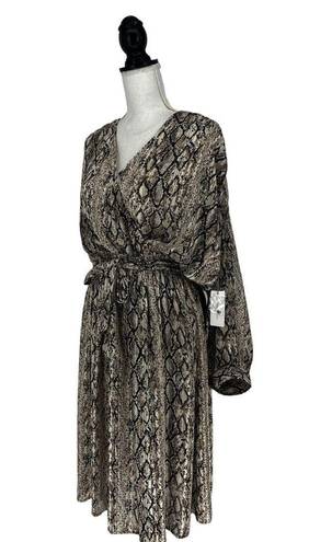 Brochu Walker  Olivia Snake Print Blouson Midi-Dress in Metallic Python