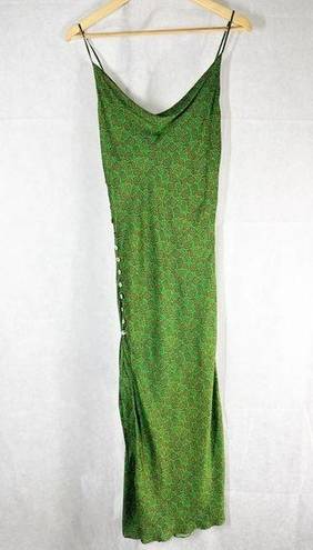 Vix Paula Hermanny  Cowl Neck Silk Blend Slip Maxi Dress Size Medium Green Floral