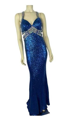 Faviana FAVOANA 7507 Royal Blue Sequenced sexy open back prom dress size 4