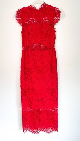 Alexis Red Floral Lace Crochet Midi Dress