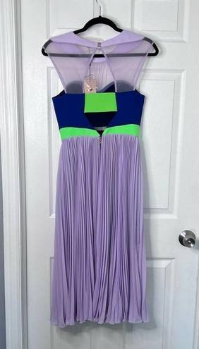 Three Floor Sz 4  High Time Royal Blue, Neon Green and Lavender Color Block Dress