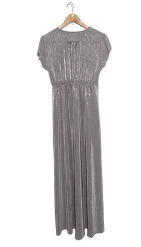 Baltic Born  Athena Pleated Dress Metallic Silver Gray Womens Medium Bridesmaid