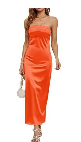 Peppermayo Strapless Orange Silk Dress