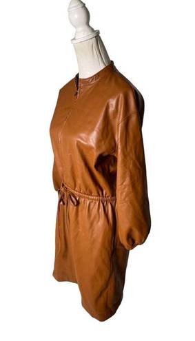 Natori  Vegan Luxe Leather Blouson Dress Brown Womens Size Small