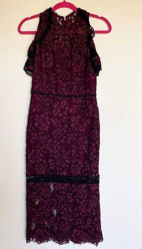 Alexis Evie women’s burgundy cold shoulder lace midi sheath dress size S small