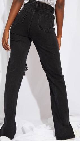 Pretty Little Thing Tall Black Ripped Knee Split Hem Jeans