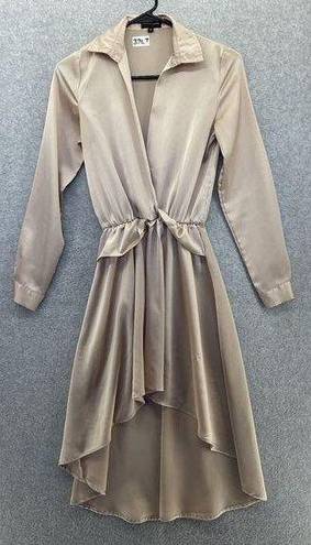 Pretty Little Thing Pretty Little Things Women's Dress Hi Low Beige Long Sleeve Size 4 Surplice