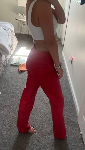 ZARA Red Leather Straight Pants
